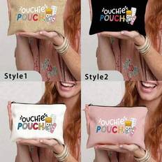 Colorful &#34;Ouch!&#34; Graphic Canvas Toiletry Bag - Lightweight, Foldable Makeup Bag With Zipper | Easy To Clean, Versatile Makeup Case, Multi-Function Tra - Multicolor - Black,White,Pink,Khaki