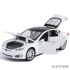 1:32 Tesla Model S Legetøjsbil i Metal - Støbt Legetøjsbil med Lyd og Lys - Børnelegetøj - Gave til Drenge (I Æske) Model S White