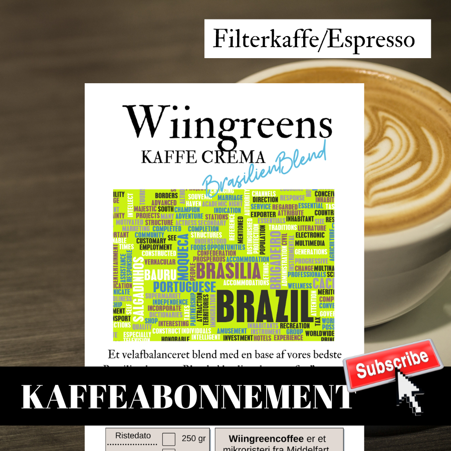 Kaffeabonnement Wiingreens Brasilien Blend, Kaffe Cremá, Friskristet kaffe, 450 gr