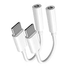 Powice 2 x adapter USB C till 3,5 mm uttag, USB C-uttagsadapter, uttag till USB C, USB C till jack 3,5 adapter kompatibel med iPhone 15/15 Pro/Galaxy S23 S21 och andra enheter med USBC-kontakt, vit