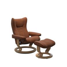 Stressless® Wing classic medium stol inkl. skammel - kampagnemodel (Paloma okselæder - Cognac, inkl. skammel, Classic stel egetræsbejdset)