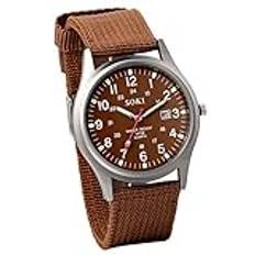 Avaner klockor män nylonarmband: armbandsur analog kvartsrörelse med kalender lysande visare funktion herrklocka casual sport utomhus aktivitetsklocka för män, Kaffebrun (omkrets 14–20,5 cm), Armband