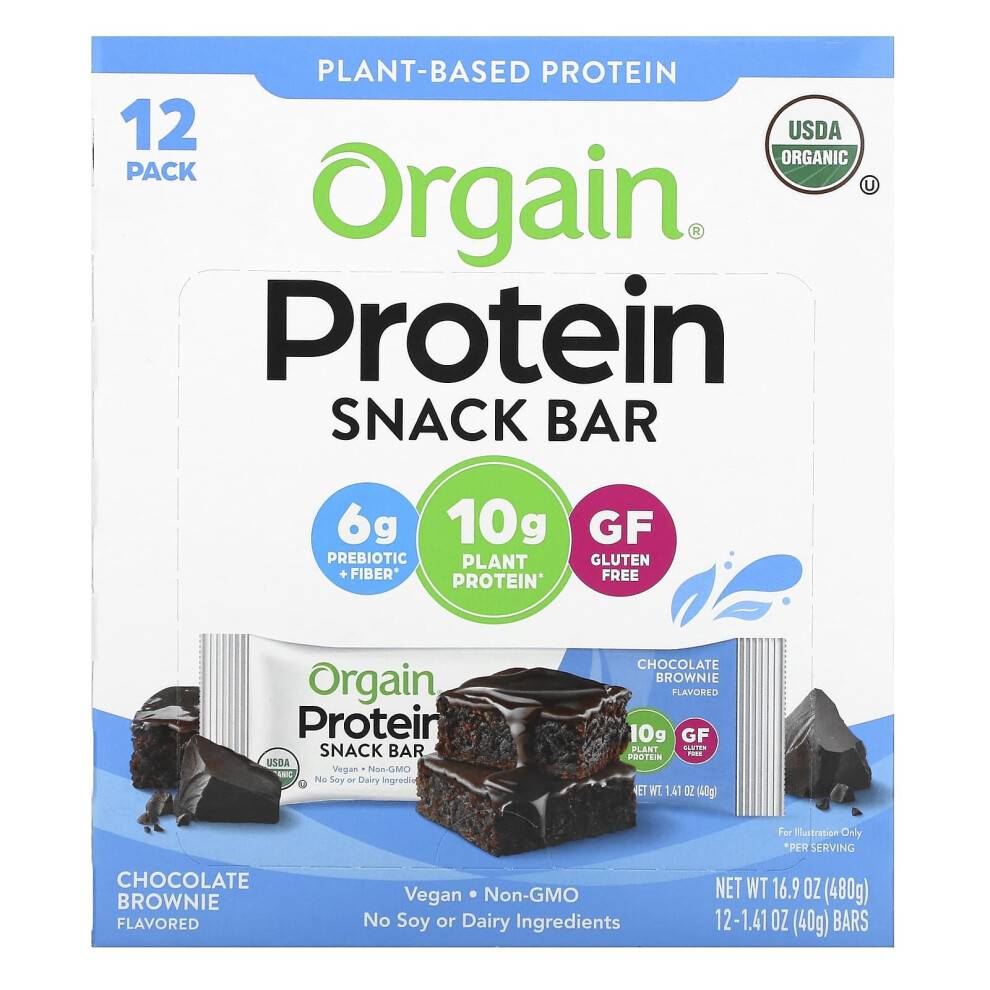 Orgain, Protein Snack Bar, Chokladbröd, 12 Barer, 1,41 oz (40 g) Varje