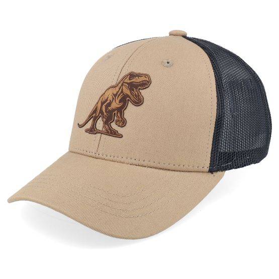 Kiddo Cap - Beige trucker Keps - Kids T-rex Dino Brown Patch Caramel/Black Trucker @ Hatstore