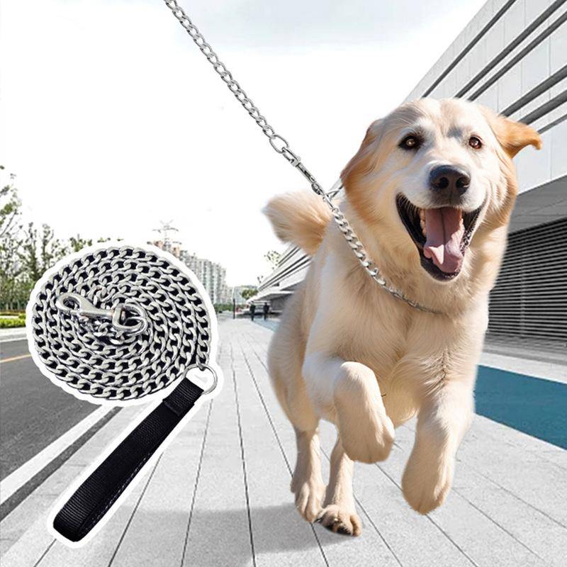 Hundkedja Kopplingskedja Metall Träningskoppel för Husdjur Med Mjukt Handtag För Medelstora Stora Hundar Anti-Bett Järnkedja Länk 120 cm Metallkedja f