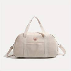 TEMU 's Korean-style Carrier Handbag & Diaper Backpack - Large Capacity Stroller-compatible Mom Bag With Bear Print, Beige/white, Convertible Holder For Travel, Essentials (no-backpack Design)