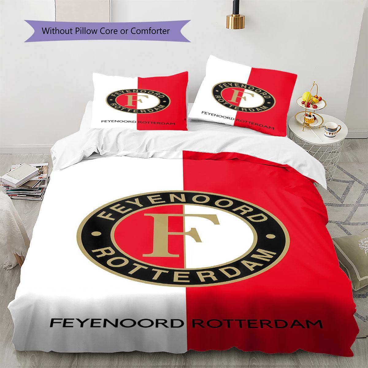 Feyenoord Mönster Sängkläder, Täcke Set Påslakan Kuddfodral Hem Födelsedagspresent(1 * påslakan + 2 * örngott, utan kärna) red