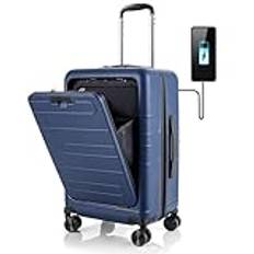 Resväska för resor， 20" Carry on Suitcase with USB Charging Port, Laptop Compartment, TSA Lock and 4 Spinner Wheels, PC Hardshell Suitcase Cabin Luggage(Deep Blue)