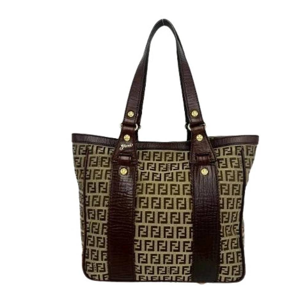 Fendi Vintage - Pre-owned Zucchino Canvas Leather Tote Bag Vintage - Dam - ONE Size - Läder