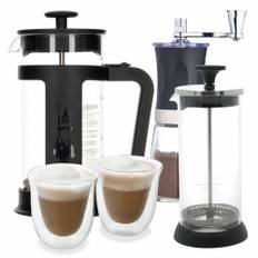 Bialetti Smart 8 Kop. Stempelkande Inkl. Kaffemølle, Mælkeskummer & Glas