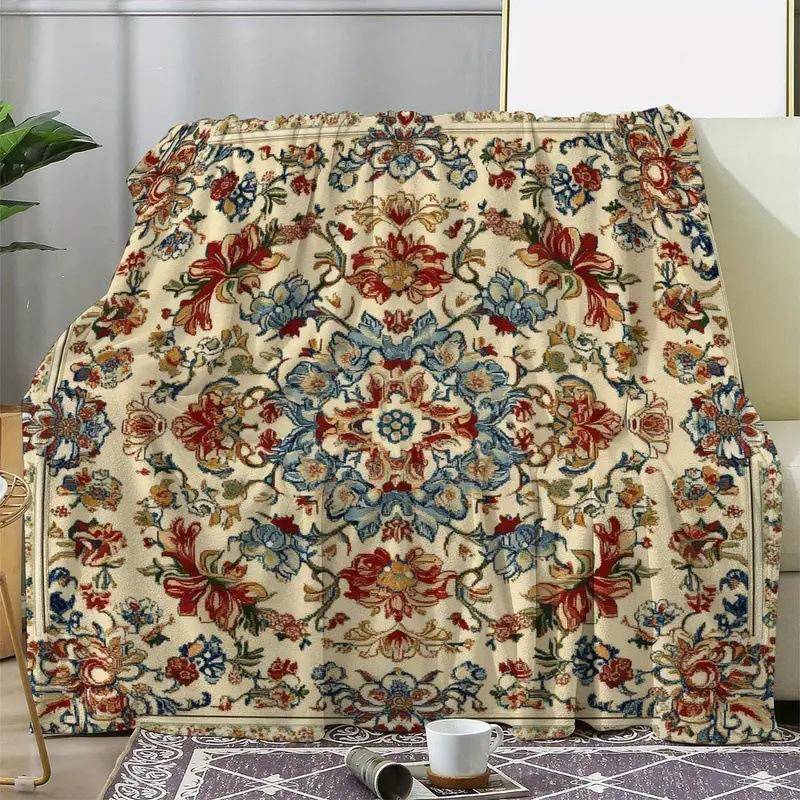 Retro blommönster digitaltryckt polyester Sovrum sammet flanell överkast Filt mjuk sofföverdrag för sängar