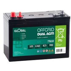 Global 12V OFFGRID DUAL AGM 31M Batteri 105Ah 330 x 173 x 235 mm