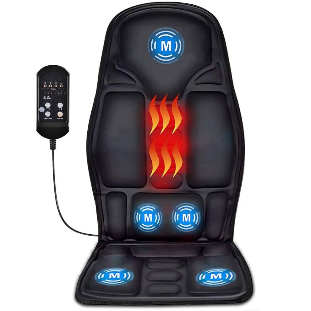 Sort elektrisk rygmassagemåtte med fjernbetjening, sædepudemassager til bil, hjemmekontor, 8 tilstande og 3 intensiteter
