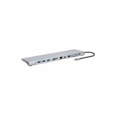 MANHATTAN USB-C PD 11-in-1-Dockingstation mit MST für drei Monitore USB 3.2 Gen 1 Typ C-Stecker auf HDMI-, Mini-DisplayPort- und VGA-Buchse (bis zu 4K@30Hz), drei USB-A Ports (5 Gbit/s), USB-C Power Delivery-Port, Gigabit-RJ45-Port, SD/MicroSD-Kartenleser