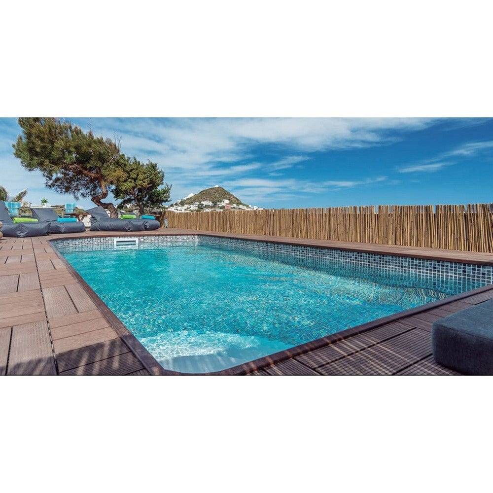 Fjordpool Thermopool med Trappa Komplett - 3.5x7x1.5m / Med Pooltak - Sidodörr Höger + Vippgavel / Mönstrad liner