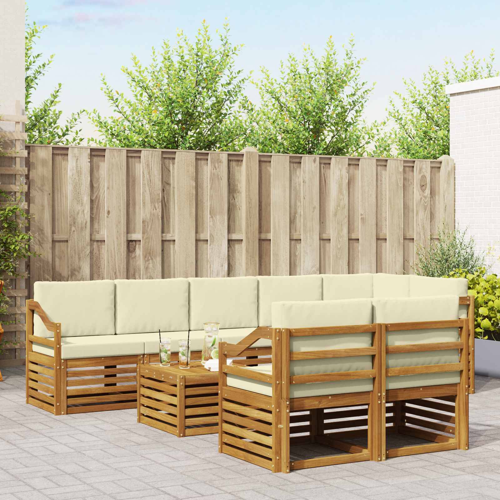 vidaXL Sofasæt med pude 9 pcs Naturlig og Fløde Massivt Akacietræ