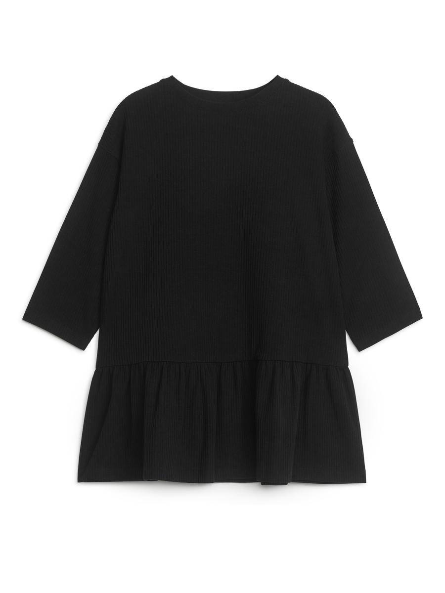 ARKET Jersey Frill Dress -Black, 86/92