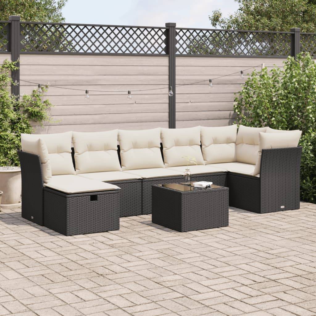 vidaXL Loungegrupp för trädgården med dynor 8 delar svart konstrotting