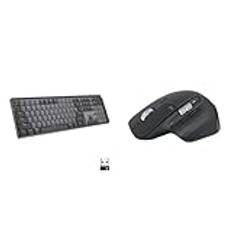 Logitech MX Mechanical trådlöst bakgrundsbelyst tangentbord, Layout tysk QWERTZ - Grå & Logitech MX Master 3S - Trådlös mus för topprestanda med ultrasnabb scrollning, Ergo, 8K DPI - Mörkgrå