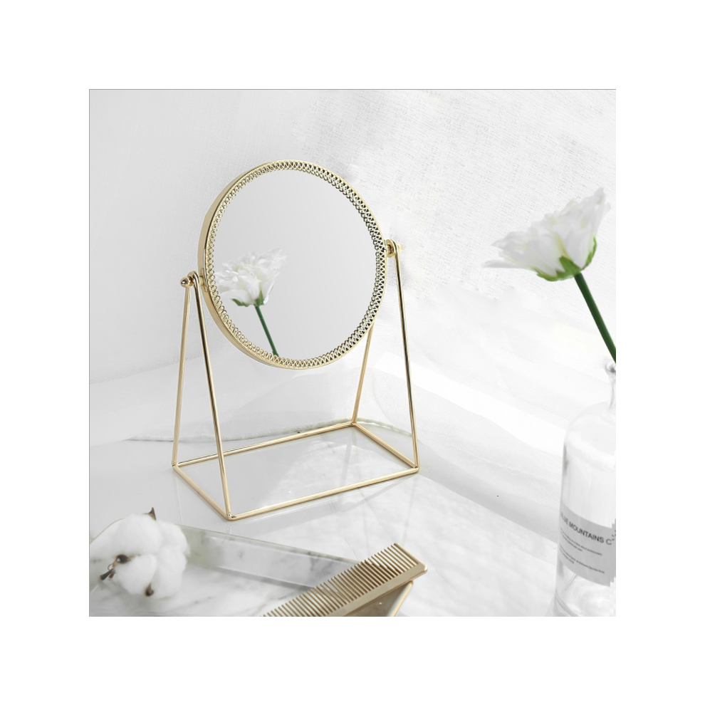 Vintage makeupspejl, elegant dobbeltsidet bordspejl med 360 drejefunktion, champagneguld, 6,7 tommer, opbevaring til nipsgenstande, håndlavet