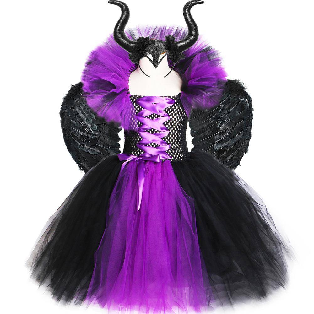Kostym Barn Flickor Halloween Gotisk Häxa Svart Kortärmad Klänningsset Flickor Cosplay Klänning cm
