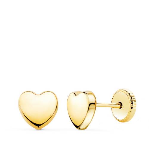 Pendientes bebe Oro 18k corazón liso