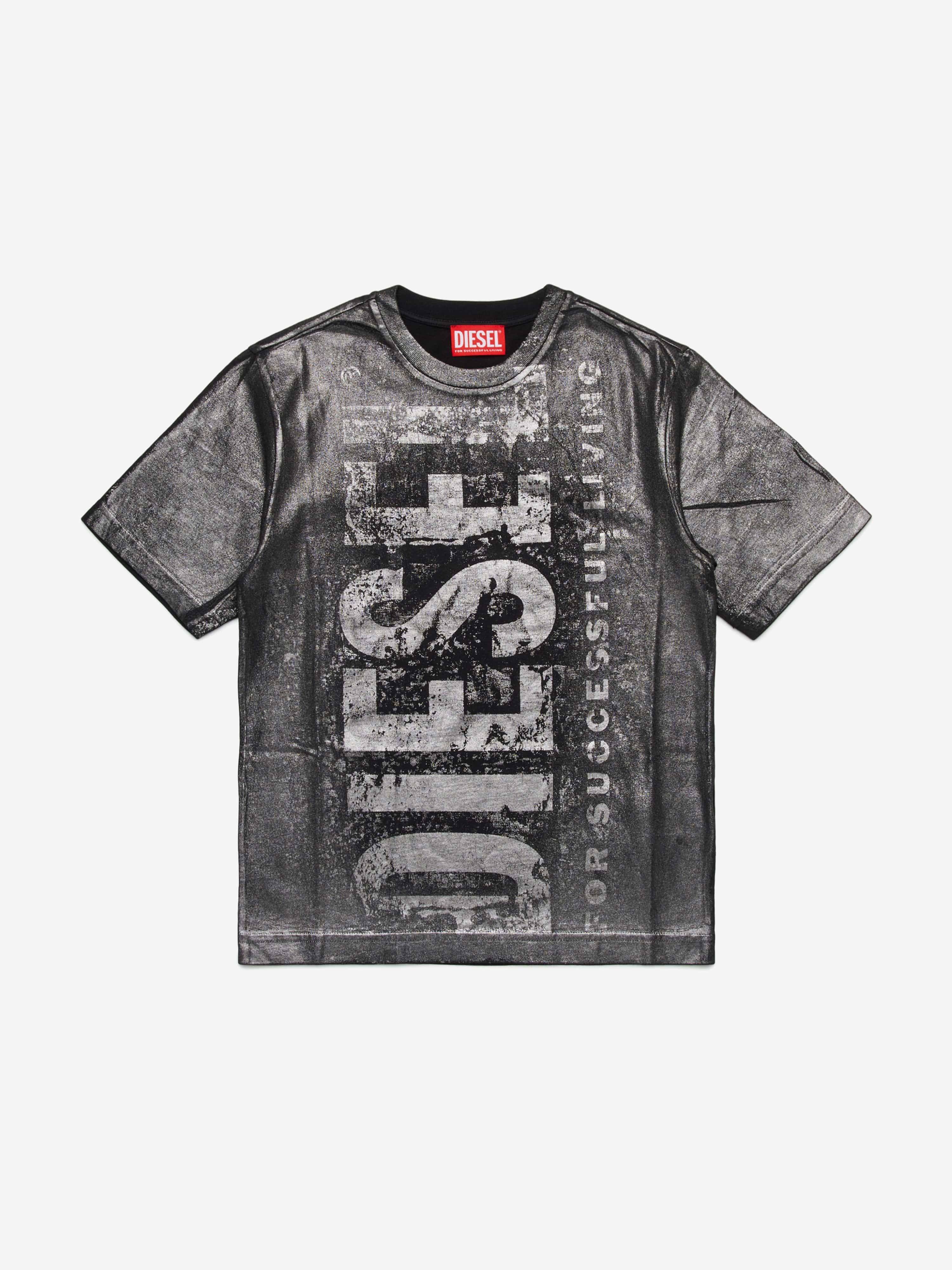 Diesel Boys Metallic Effect Logo T-Shirt in Black - Black / 6 Yrs (6 Yrs)
