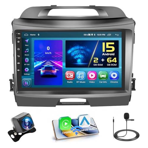 Hikity 2 64GB Android 13 Car Radio for Kia Sportage 2010-2016 Wireless Radio Carplay Android Auto Bluetooth 9" Car Radio with GPS Camera HiFi WiFi FM RDS
