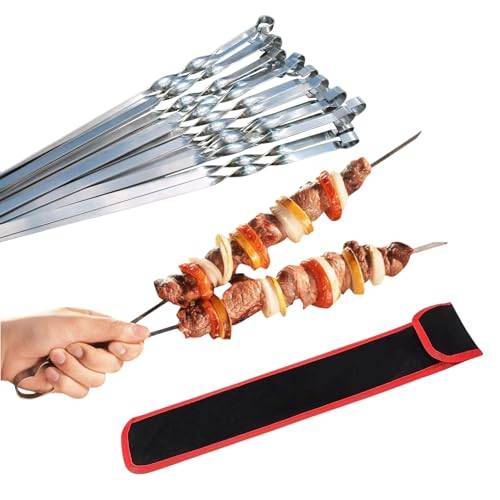 Profi BBQ Edelstahl Grillspieße, Extra Breit: 1 cm und Extra Stark 2 mm Dicke (10 St, 50cm) Fleischspieße, Schaschlikspieße Mangal Schampura Spieße Skewers Schaschlik Kebap Spiesse Grillspiesse