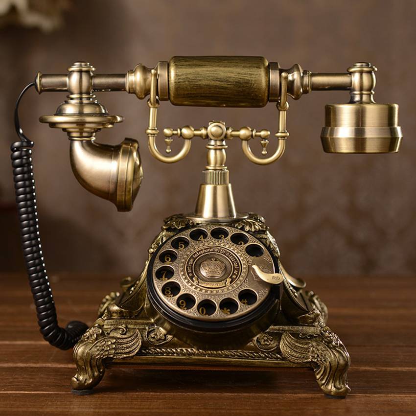 Europeisk antik telefon roterande urtavla retro fast telefon med mekanisk ring, högtalare och återuppringningsfunktion för hemmet