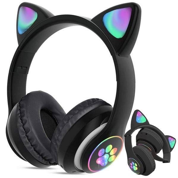 Bluetooth Hörlurar med Kattöron och LED-belysning - FM Radio & MP3