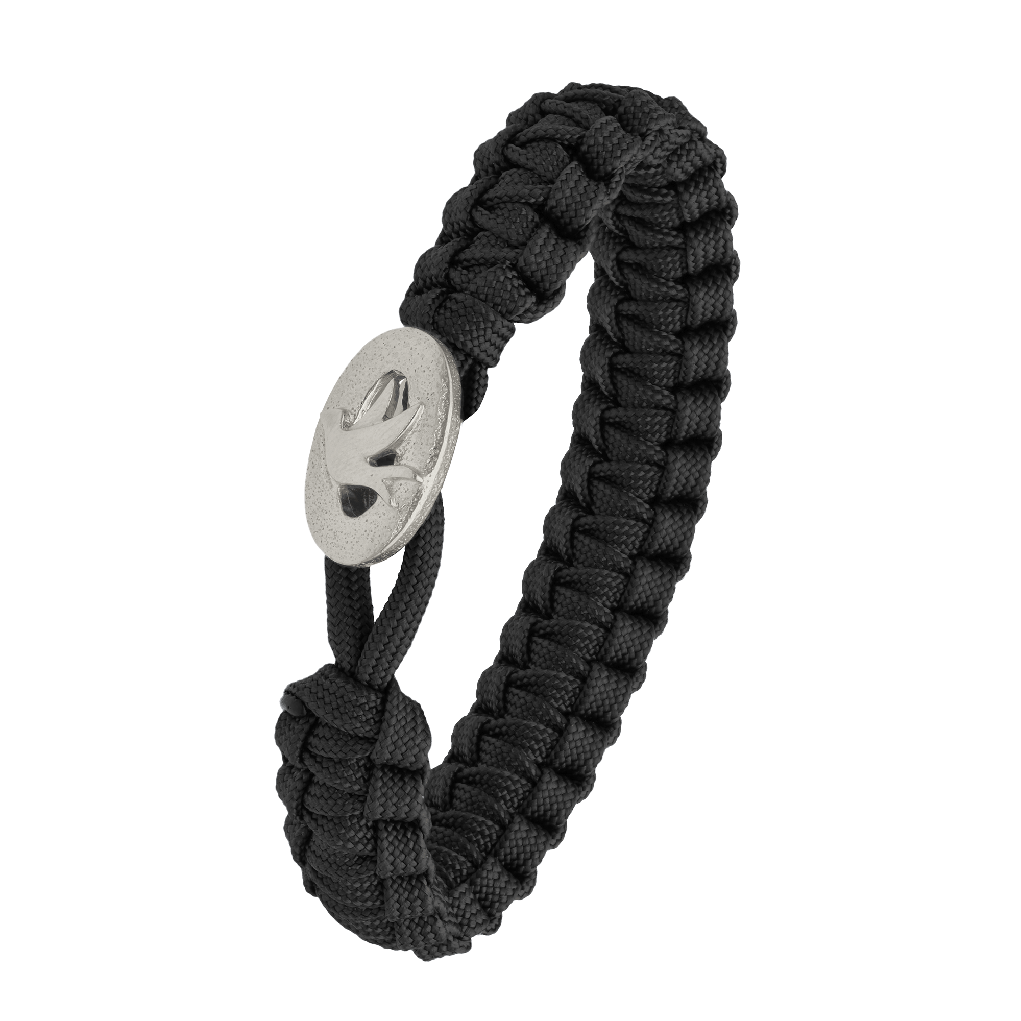 FSTS Bracelet Black with 316L Stainless Steel Peace Dove Lock - Svart, Silverfärg (250 mm)