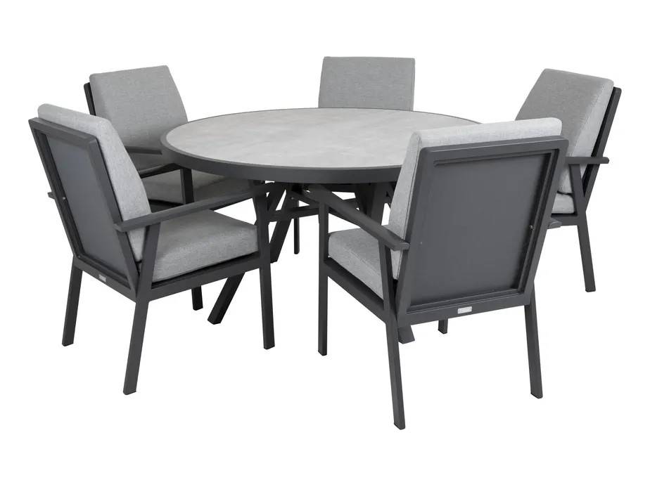 Brafab Samvaro spisegruppe Antracit med grå hynde 5 lænestole & spisebord 140 cm