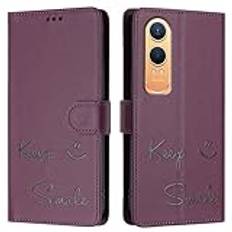 JZ Nord CE 4 Lite 5G Fall Konstläder Flip Cover Wallet [Keep Smile][Handled & Neck Strap][Korthållare] För OnePlus Nord CE 4 Lite 5G Fall - Purple