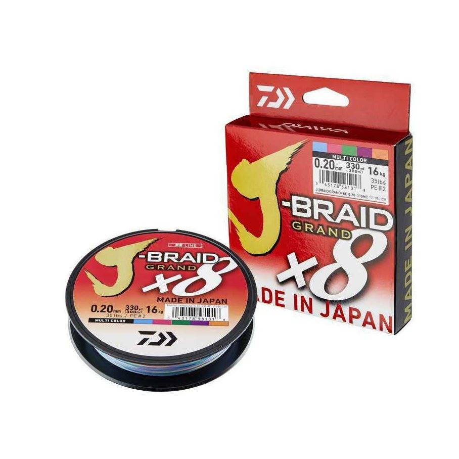 Daiwa J-Braid X8 Grand Multicolor Flätlina 300 och 500 m (STORLEK 0,418 MM & LÄNGD 300 M).