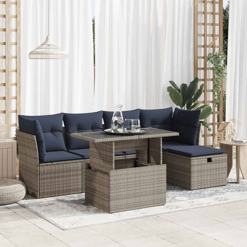 vidaXL sofasæt til haven 6 dele med hynder polyrattan akacietræ grå
