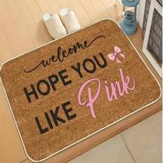 1PC "Welcome Phalaeneas" Doormat - "Hope You Like Pink", Non-Slip, Washable Floral Polyester Entrance Mat, Suitable For Bathroom And Living Room Decor - Yellow - 40*60cm,50*80cm