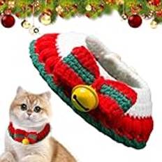 Christmas Cat Collar | Holiday Cat Collar | Festive Cat Collar | Cute Cat Collar | Cat Bowtie Collar Christmas with Bell | Soft Cotton Wool Knitting Kitten Collars Pet Outfit for Indoor Cats Kittens