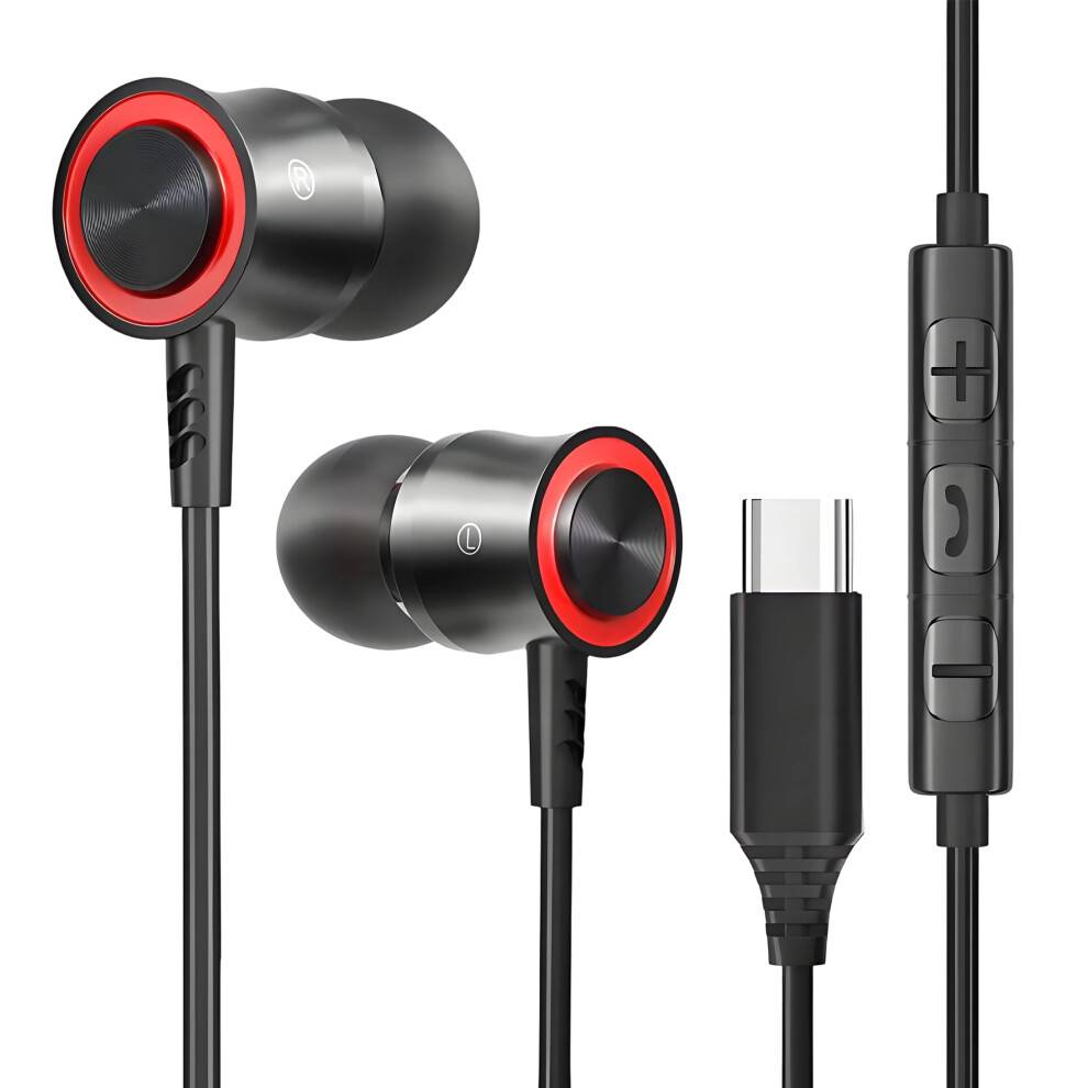 Kablede hovedtelefoner USB C, støjisolerende in-ear-øretelefoner med mikrofon, legeringsindbyggede basforstærkede hovedtelefoner, universelle type
