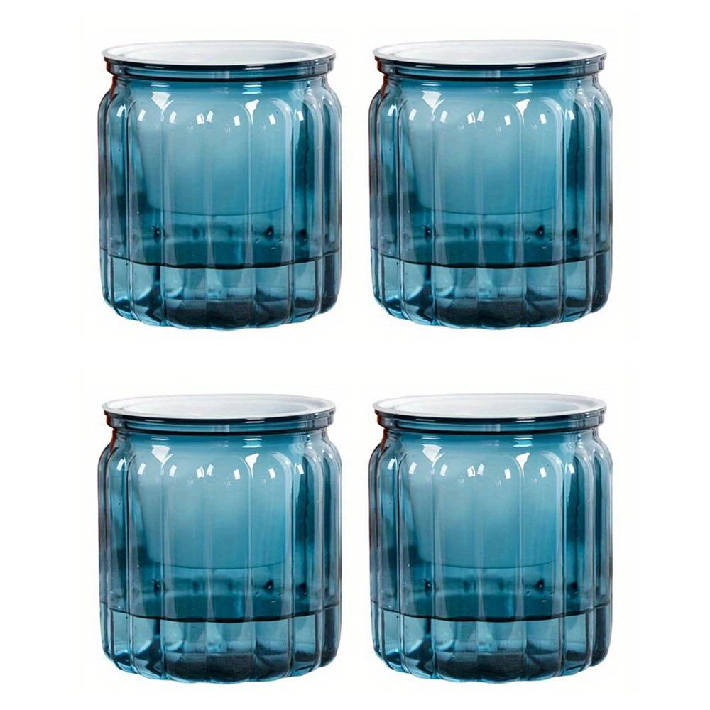 4pcs Self-watering Hydroponic Plant Pots - Modern Striped Mini Succulent Planter For Indoor & Outdoor Use - Lightweight Plastic Tabletop Vase With Self-watering Feature For Bonsai Decor