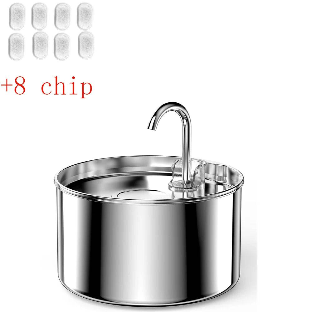 Stainless Steel Ultra-Quiet Automatic Cat Water Fountain — Easy Clean - Fountain-8 Chip / L (L)