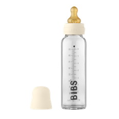 Bibs Sutteflaske 220 ml i glas & Ivory, rund latex flaskesut (slow flow)