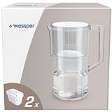 Wessper Vattenfilter kanna 2,5 l Aqua Max Basic, set vattenkanna och 2 filter kompatibel med Brita Maxtra, vattenfiltersystem minskning av kalk, klor – vit