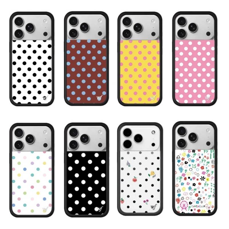 Cute Blue Red black white Pink Polka Dots Wildflower Phone Case for iPhone 16 15 14 13 12 17 Pro Max Plus Wave point WF Cover