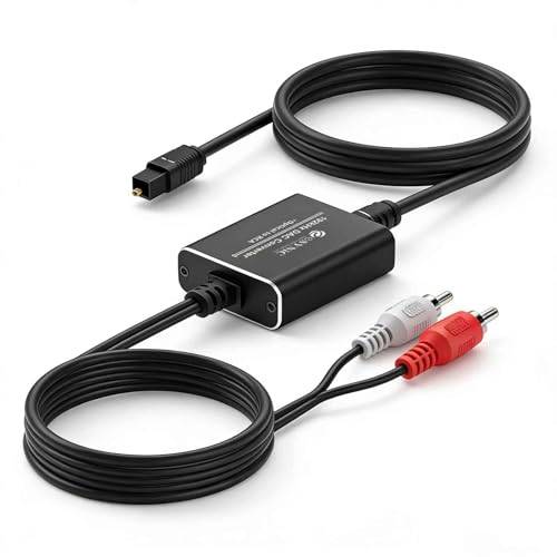 eSynic SPDIF till RCA 192 kHz DAC-omvandlare 1,8 m optisk Toslink till RCA-kabel med digital till analog ljudadapter med integrerad förstärkare optisk till RCA-omvandlare för TV Soundbar PCM