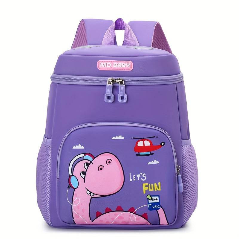 Kids Backpack for Boys & Girls 3-6 Years - Dinosaur & Unicorn Print with Padded Back Panel - Purple