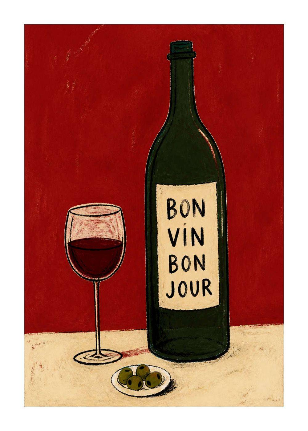 Bon Vin Poster - Poster med passepartout / 50x70 cm