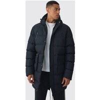 Mens Mid Length Hooded Puffer Parka In Black