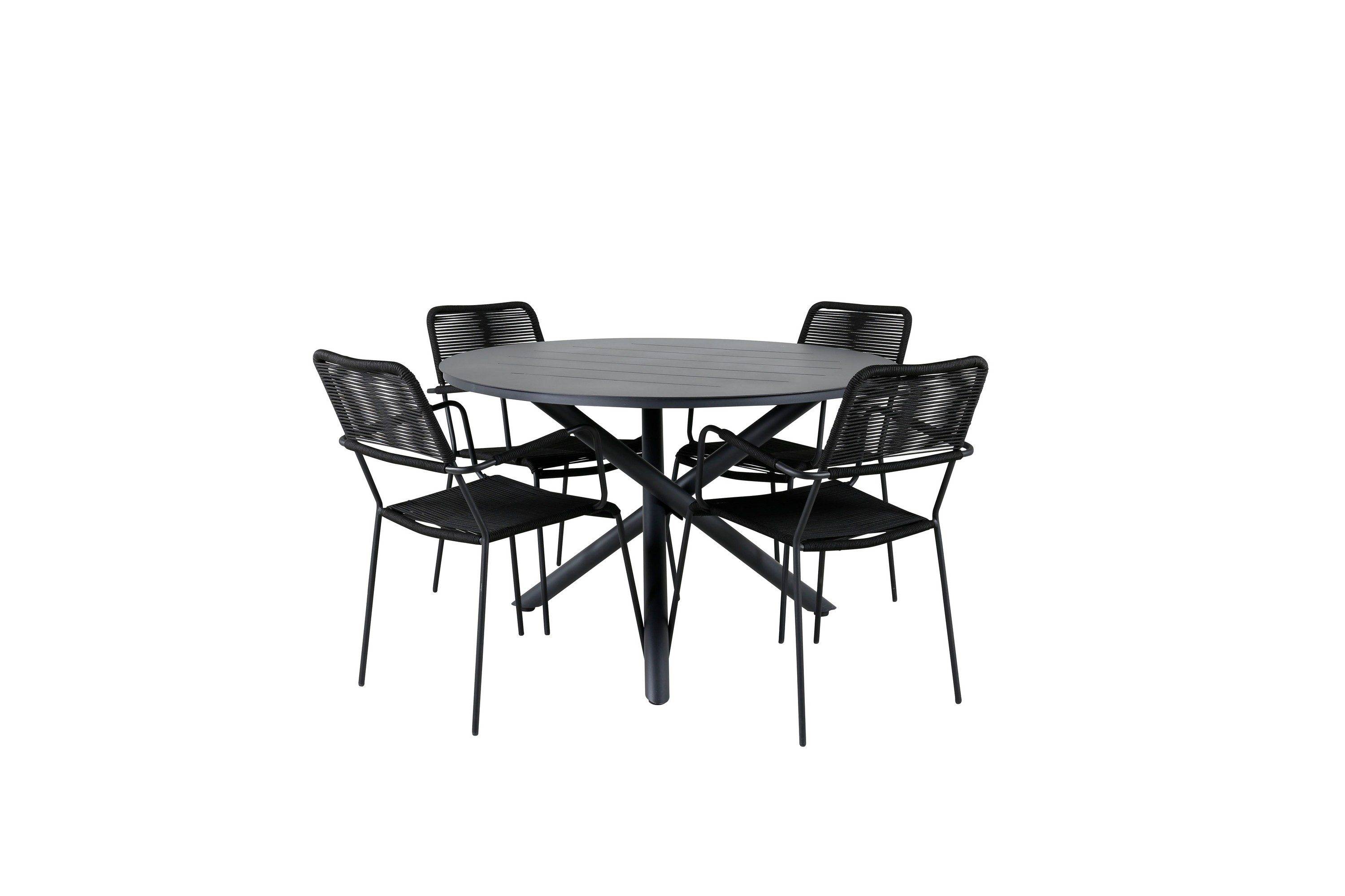 Venture Home Alma Matgrupp Utomhus Rund Ø120cm + 4 Lindos Karmstolar - Brun/Vit utomhus Svart