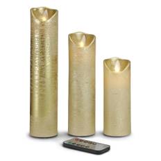 LED stearinlys - 3 stk. - 15/20/25 cm - m/3D flamme - (flere farver) - Guld